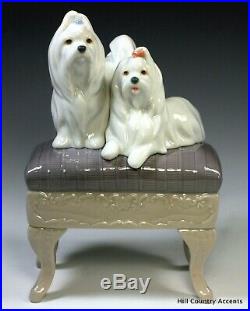 New Lladro Looking Pretty #6688 2 Maltese Dogs On Stool Boxed $520 V Nib