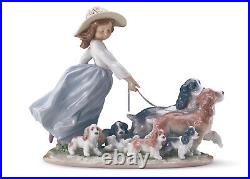 New Lladro Puppy Parade Girl Sculpture #6784 Brand Nib Flowers Dogs Save$$ F/sh