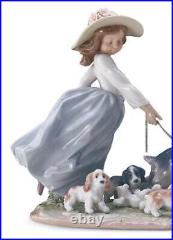 New Lladro Puppy Parade Girl Sculpture #6784 Brand Nib Flowers Dogs Save$$ F/sh