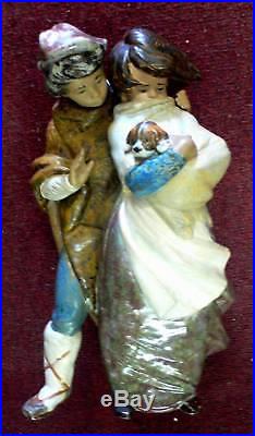OLD LARGE LLADRO CR PORCELAIN FIGURINE COUPLE With DOG