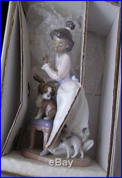 Original 1993 Lladro My Turn #6026 Figurine Girl with Dog & Cat 9 1/2 MIB