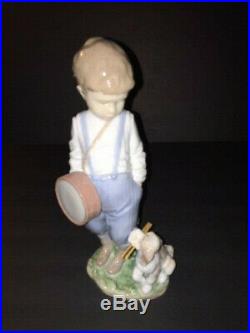 Pair of Lladro Figurines Duet 6846 Boy Drum Puppy Dog and Girl with Lamb 4835