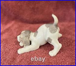 Pre Owned Vintage Lladro Porcelain Brown And White Beagle Playful Dog Figurine