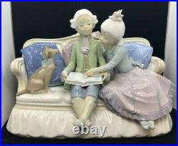 RARE LLADRO #5229 STORY TIME Boy Girl Dog on Couch Reading Book Excellent 1983