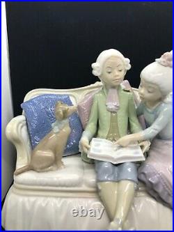 RARE LLADRO #5229 STORY TIME Boy Girl Dog on Couch Reading Book Excellent 1983