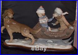 RARE Large LLADRO Figurine Sleigh Ride Dog Pulling Sleigh # 5037, Ret 1996