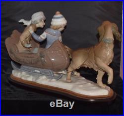 RARE Large LLADRO Figurine Sleigh Ride Dog Pulling Sleigh # 5037, Ret 1996