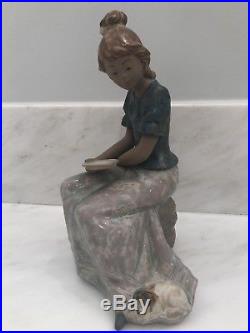 RARE Lladro Porcelain Woman Sitting With Dog, Food, And Plate! Retired 1987