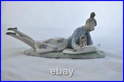 RARE! NAO by Lladro Girl with Dog Reading Paper Porcelain Figurine, EUC