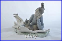 RARE! NAO by Lladro Girl with Dog Reading Paper Porcelain Figurine, EUC