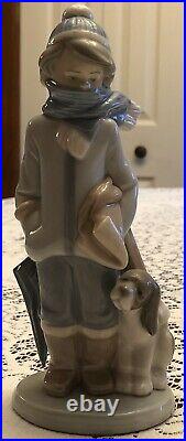 RARE Signed LLADRO Winter Boy with Dog #5220 Retired Mint No Box