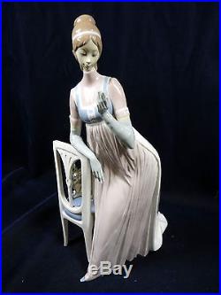 Retired Lladro 4719 Lady Empire Dog Chair Glazed Porcelain 18.75 Tall Figurine