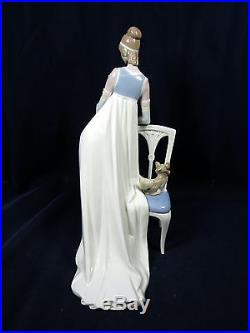 Retired Lladro 4719 Lady Empire Dog Chair Glazed Porcelain 18.75 Tall Figurine