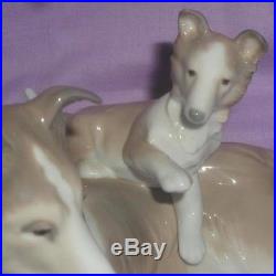 Retired Lladro # 6459 Collie Dog With Puppy Climbing On Mother Pristine/ No Dama