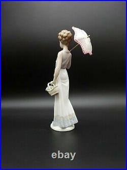 RETIRED LLADRO #7617 GARDEN CLASSIC LADY, DOG, BASKET WithPARASOL GLOSS FIGURINE