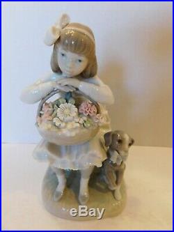 RETIRED Lladro #1088 GIRL WITH FLOWERS & DOG FIGURINE