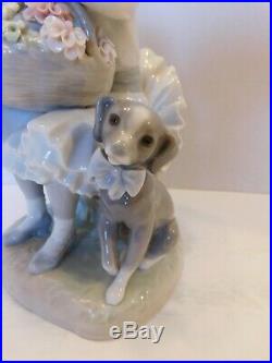 RETIRED Lladro #1088 GIRL WITH FLOWERS & DOG FIGURINE