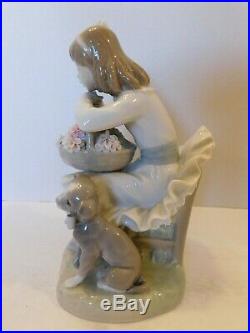 RETIRED Lladro #1088 GIRL WITH FLOWERS & DOG FIGURINE