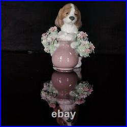 Rare LLADRO TAKE ME HOME DOG FIGURINE #6574 CUTE FLOWERS