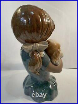 Rare Large 14.5 Gres Lladro #2355 Gabriela Girl In Pigtails Holding Puppy Dog