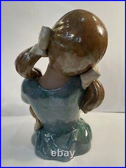 Rare Large 14.5 Gres Lladro #2355 Gabriela Girl In Pigtails Holding Puppy Dog