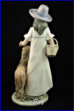 Rare Large Lladro Nao Figurine Lady Girl With Dog Mint