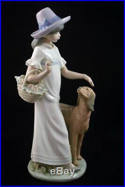 Rare Large Lladro Nao Figurine Lady Girl With Dog Mint