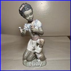 Rare Lladro Black Legacy Collection #5836 Sharing Sweets Figurine, Girl, Dog