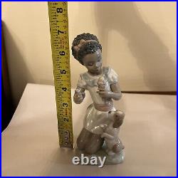 Rare Lladro Black Legacy Collection #5836 Sharing Sweets Figurine, Girl, Dog