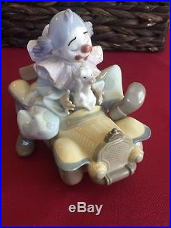 Rare Lladro Clown Figurine, Trip to the Circus, #8136, porcelain car with dog