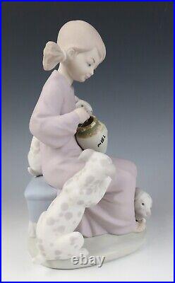 Rare Matte Lladro Honey Lickers Girl with Dalmatians Figurine 1248 Dog Puppy MINT