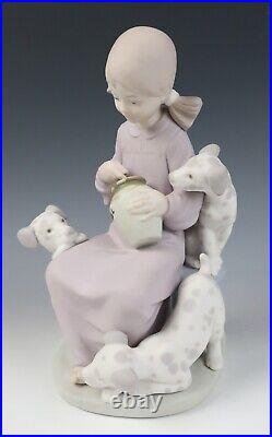 Rare Matte Lladro Honey Lickers Girl with Dalmatians Figurine 1248 Dog Puppy MINT