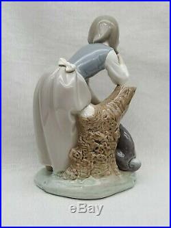 Rare Vintage Estate Lladro Porcelain Figurine 1246 Caress & Rest Girl Log & Dog