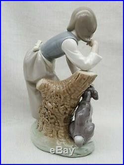Rare Vintage Estate Lladro Porcelain Figurine 1246 Caress & Rest Girl Log & Dog