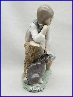 Rare Vintage Estate Lladro Porcelain Figurine 1246 Caress & Rest Girl Log & Dog