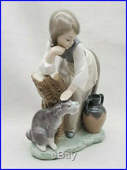 Rare Vintage Estate Lladro Porcelain Figurine 1246 Caress & Rest Girl Log & Dog