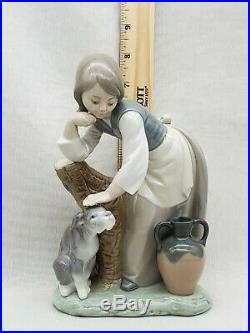 Rare Vintage Estate Lladro Porcelain Figurine 1246 Caress & Rest Girl Log & Dog