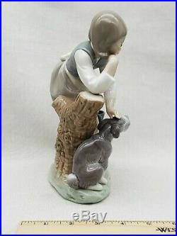 Rare Vintage Estate Lladro Porcelain Figurine 1246 Caress & Rest Girl Log & Dog