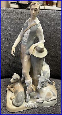 Rare Vintage Zaphir Lladro Porcelain Figurine Shepherd with Dog and Goats