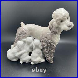 Retired 1974 LLADRO 1257 Woolly Gray Poodle Nursing Pups Litter Figurine Dog Vtg