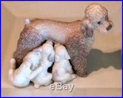 Retired 1974 Lladro Porcelain Figurine Mother Poodle Dog With 5 Nursing Puppies