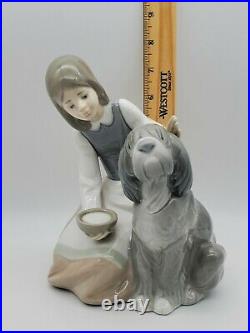 Retired Large Lladro #1334 Chow Time Girl Feeding Dog Porcelain Gloss Figurine