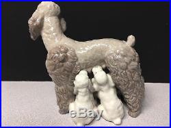 Retired Lladro # 1257 Mother Poodle Dog With Nursing Pups