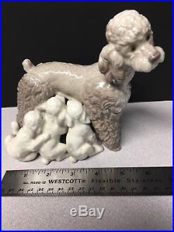 Retired Lladro # 1257 Mother Poodle Dog With Nursing Pups