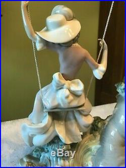 Retired Lladro # 1297 Victorian Girl On Swing Dog Excellent Condition Spain