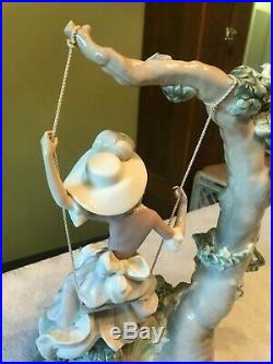 Retired Lladro # 1297 Victorian Girl On Swing Dog Excellent Condition Spain