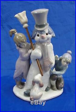 Retired Lladro #5713 The Snowman Children & Puppy Dog Porcelain Figurine 8 1/4