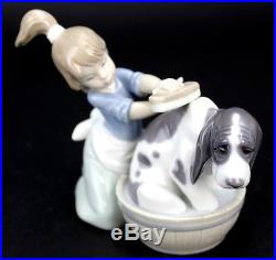 Retired Lladro Bashful Bather #5455 Girl K9 Dog Signed Porcelain Figurine w Box
