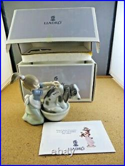 Retired Lladro Figurine 5455 Bashful Bather With Box Girl washing Dog In Tub 5