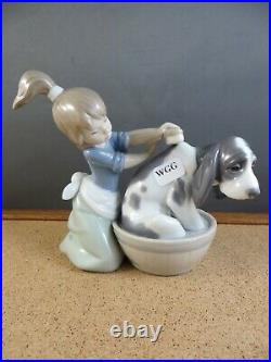 Retired Lladro Figurine 5455 Bashful Bather With Box Girl washing Dog In Tub 5